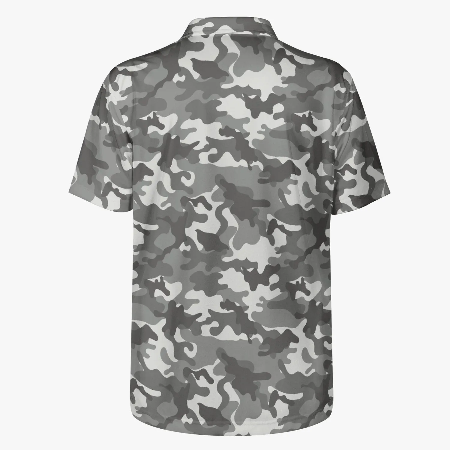 Gray Camo Men Polo Shirt, Camouflage Casual Summer Buttoned Down Up Collared Short Sleeve Sports Golf Tee Top