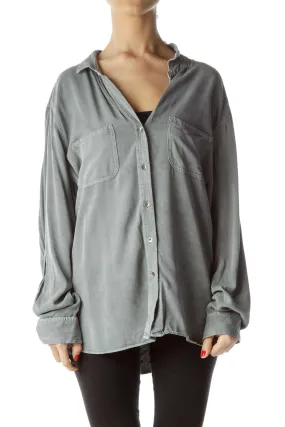 Gray Collared Pocketed Long Sleeve Shirt