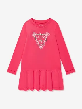 Guess Girls Logo Print Jersey Dress in Pink