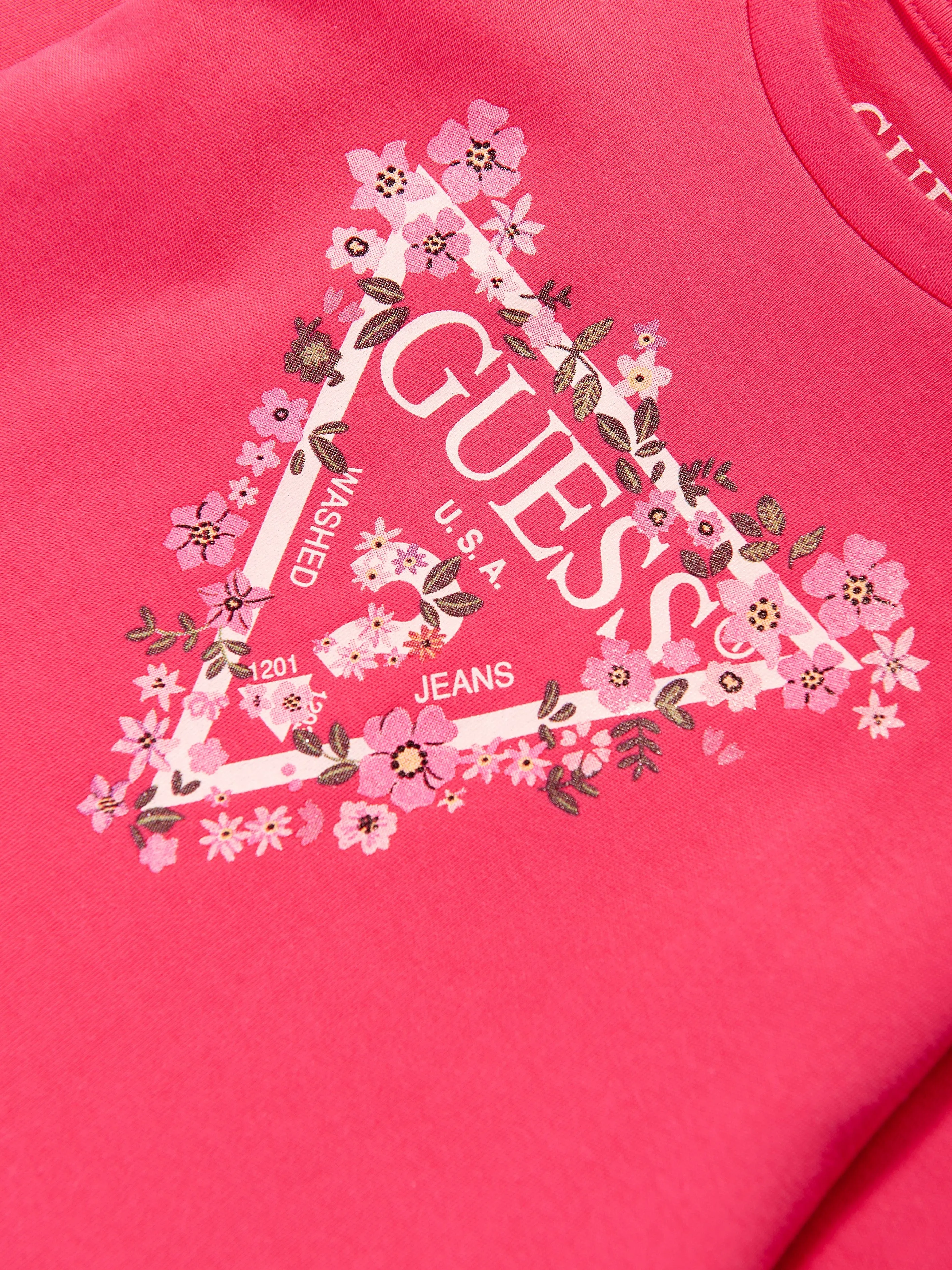 Guess Girls Logo Print Jersey Dress in Pink