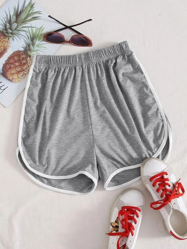 Heathered Knit Contrast Trim Dolphin Shorts