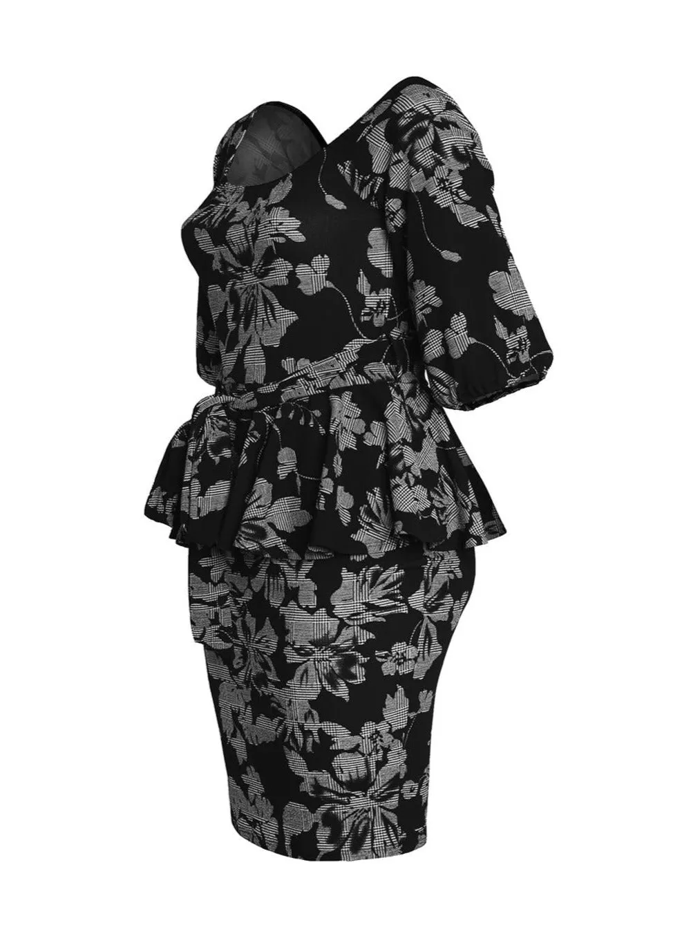 Hi Curvy Plus Size Women Off Shoulder Floral Print Peplum Dress