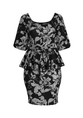 Hi Curvy Plus Size Women Off Shoulder Floral Print Peplum Dress