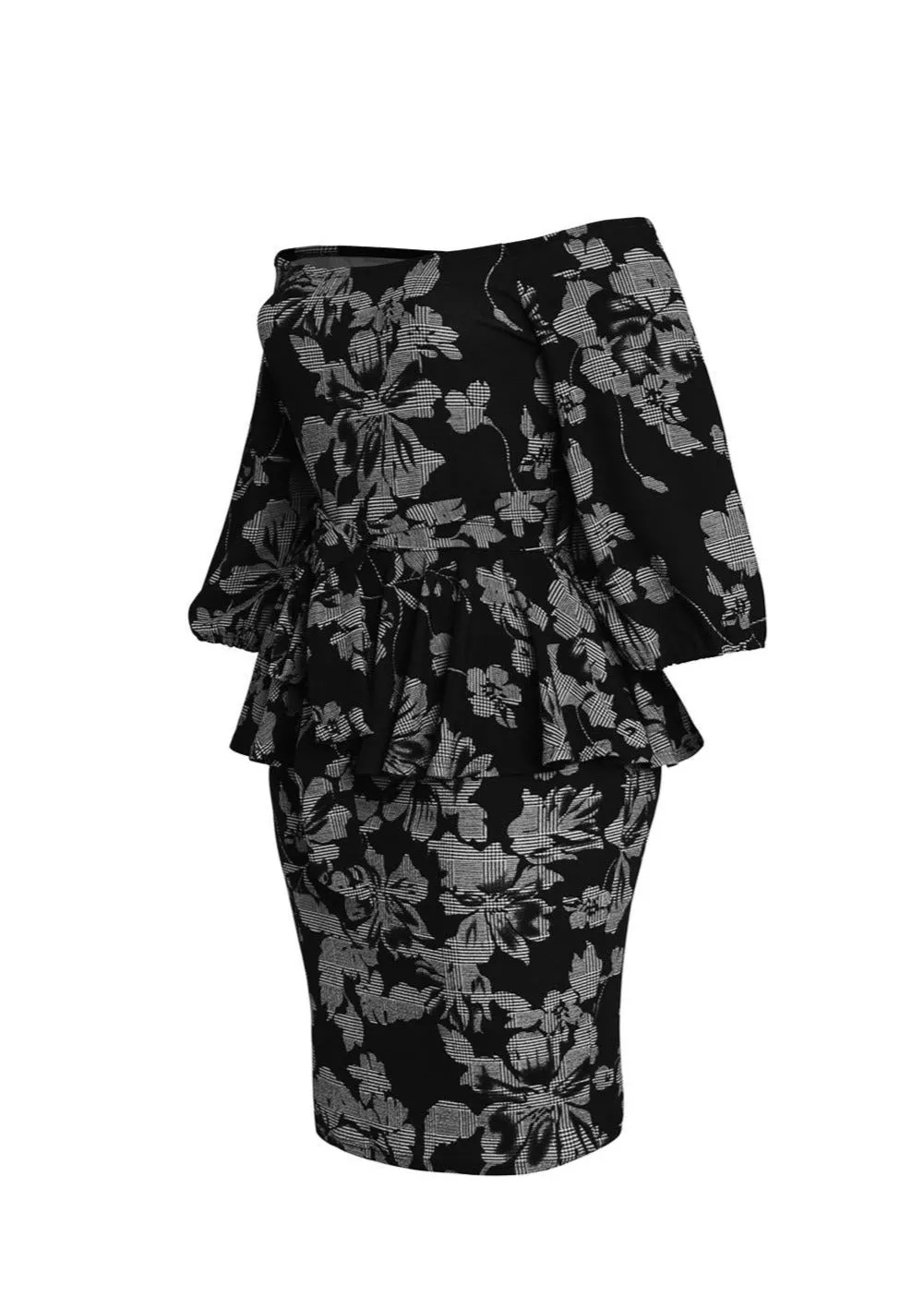 Hi Curvy Plus Size Women Off Shoulder Floral Print Peplum Dress