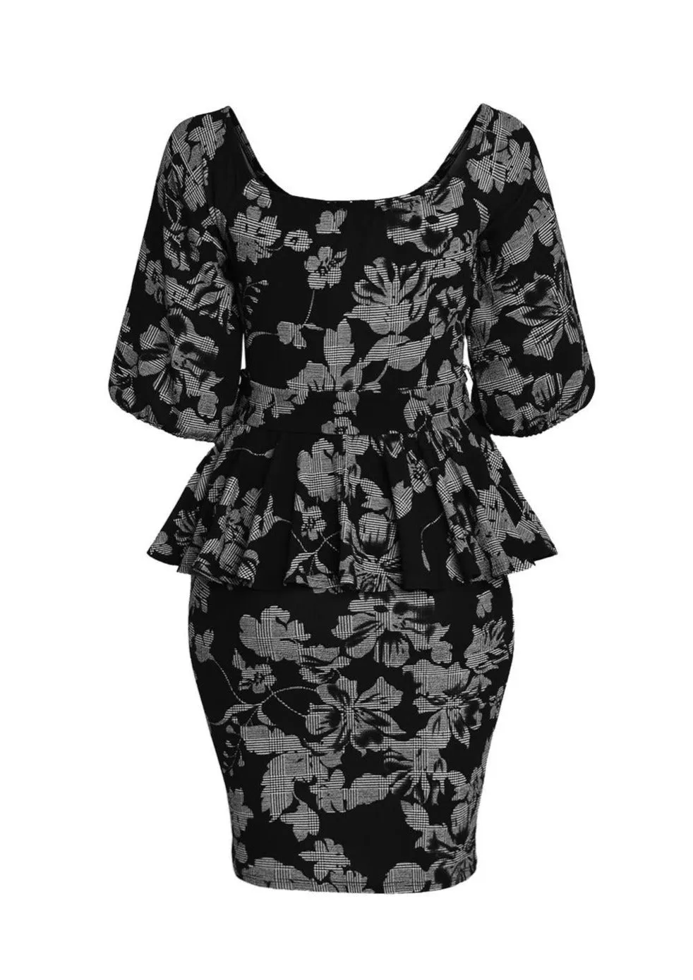 Hi Curvy Plus Size Women Off Shoulder Floral Print Peplum Dress