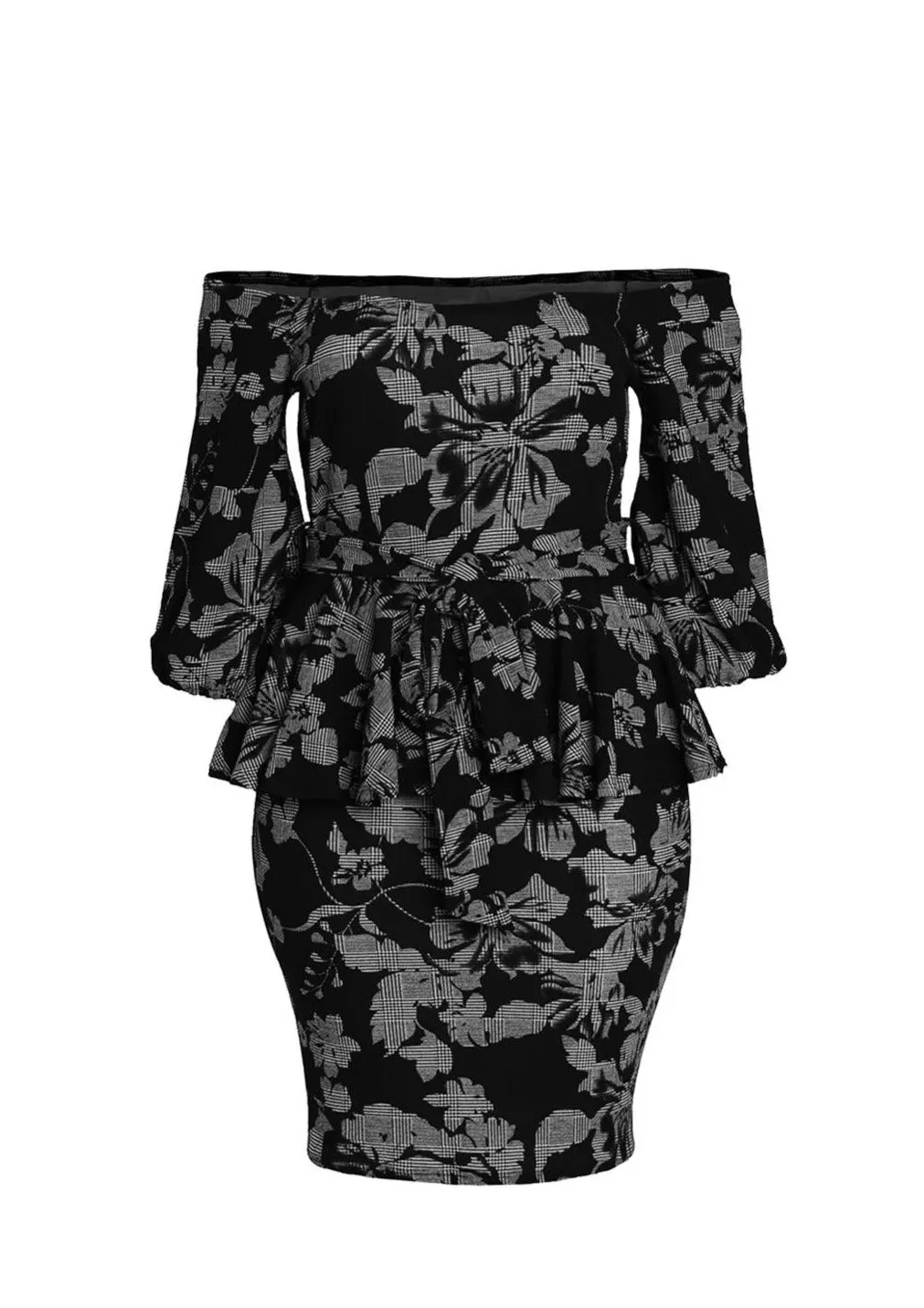 Hi Curvy Plus Size Women Off Shoulder Floral Print Peplum Dress