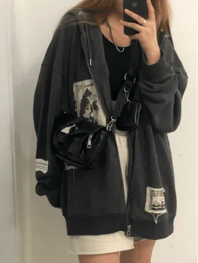 Joskaa Patchwork Oversized Zip Up Hoodie