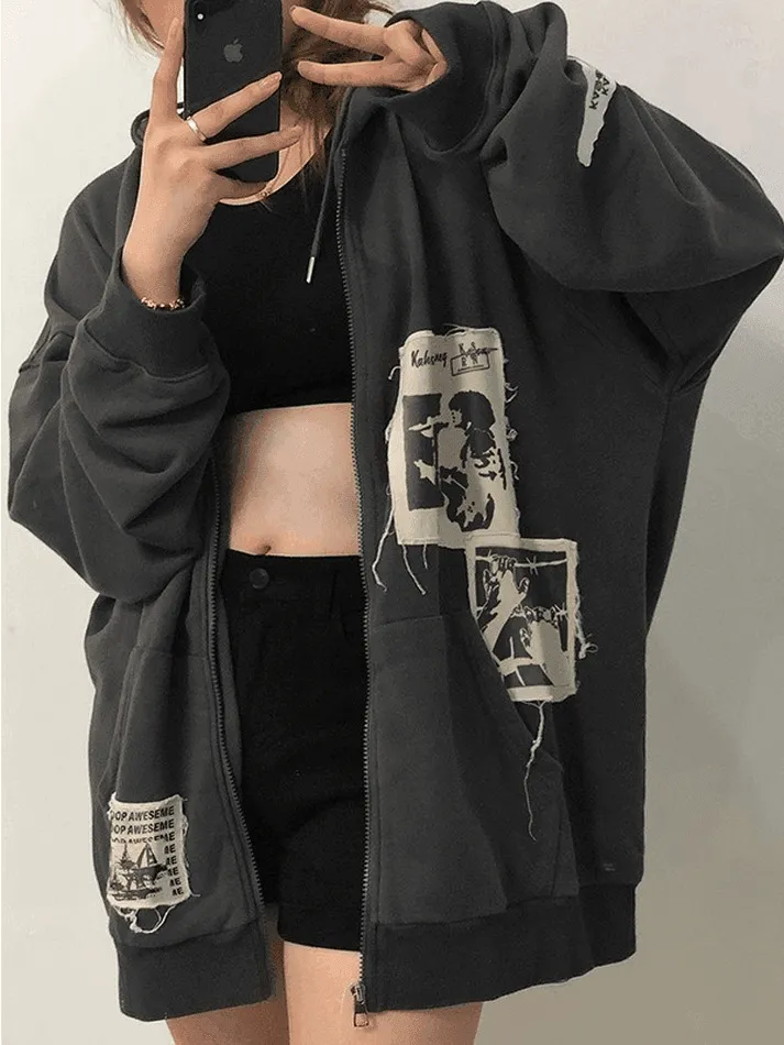 Joskaa Patchwork Oversized Zip Up Hoodie