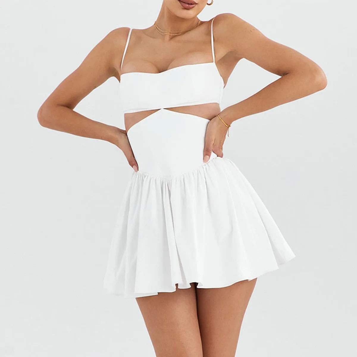 JuliaFashion - 2024 Suninheart White Sleeveless A Line Cutout Dress