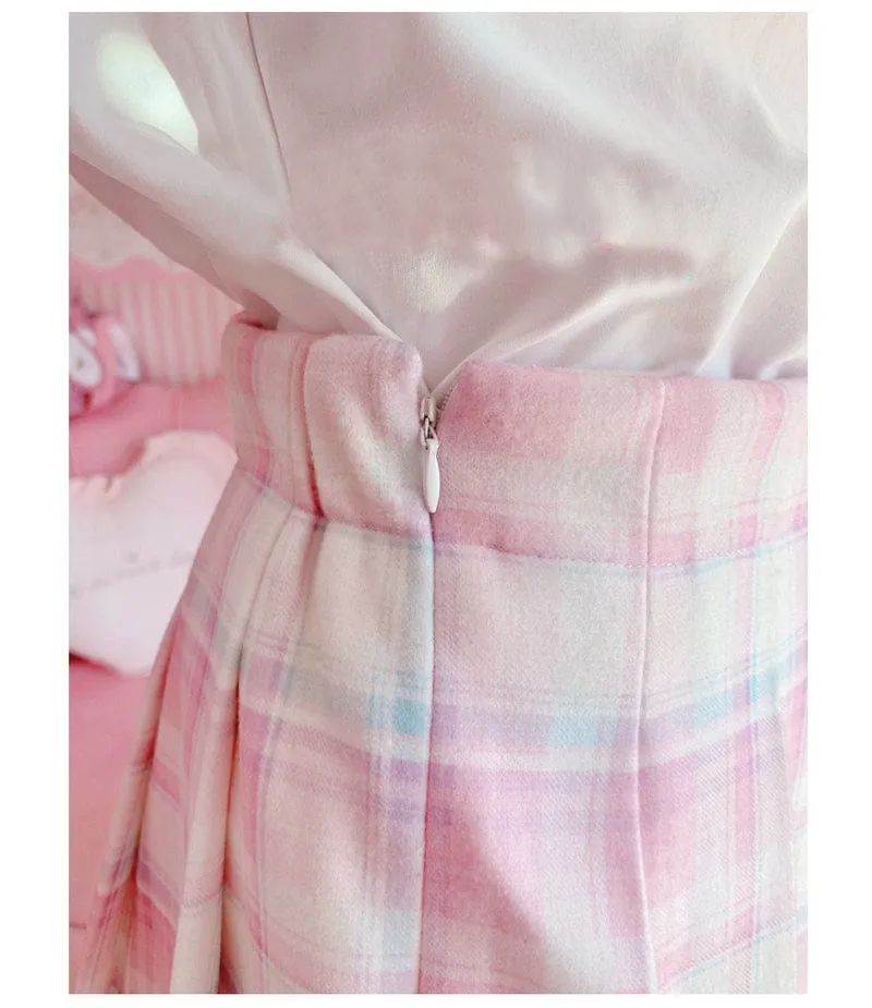 Kawaii Patchwork Plaid Sakura Skirt