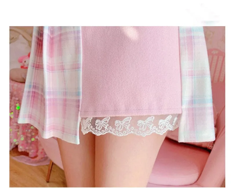 Kawaii Patchwork Plaid Sakura Skirt