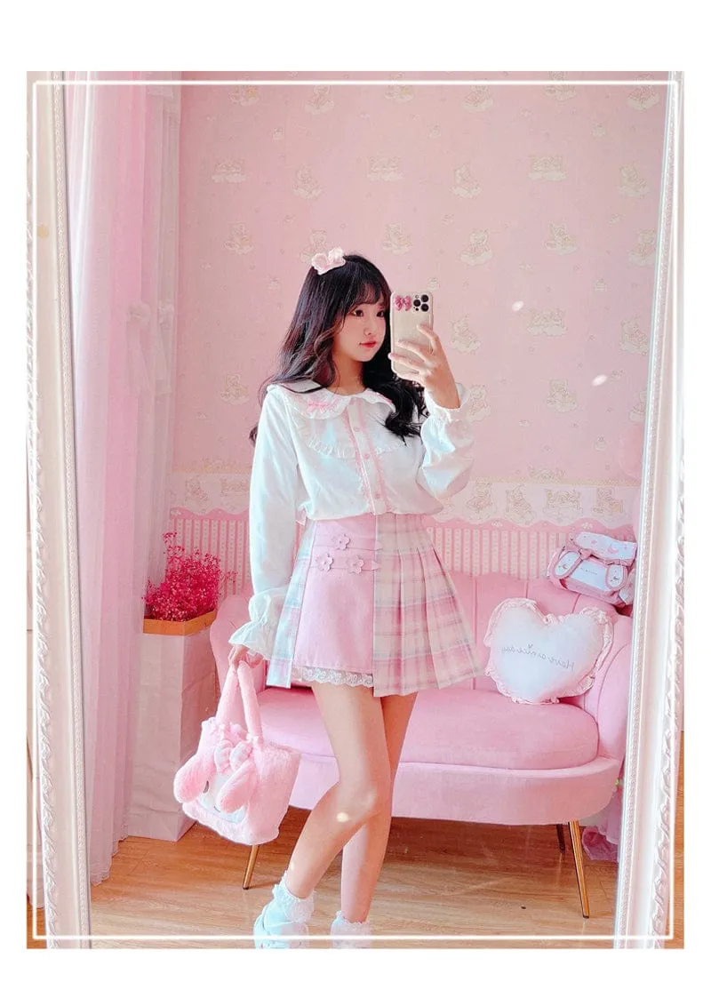 Kawaii Patchwork Plaid Sakura Skirt