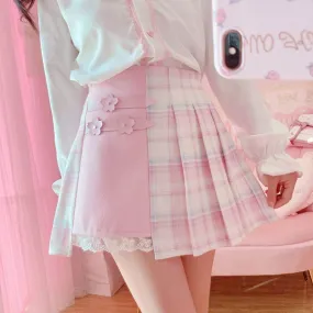 Kawaii Patchwork Plaid Sakura Skirt