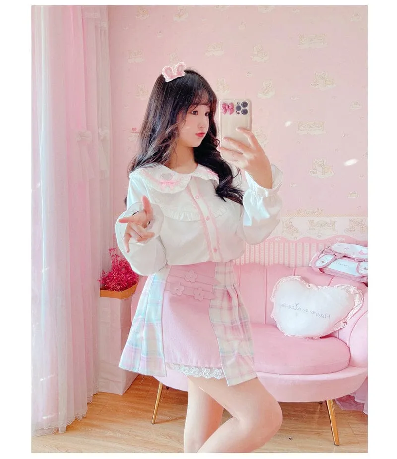 Kawaii Patchwork Plaid Sakura Skirt