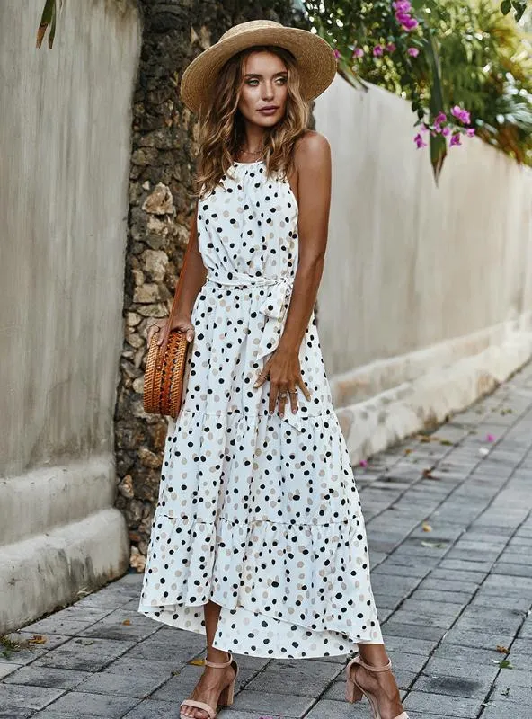 LACE UP HIGH WAIST O NECK BIG SWING DRESS