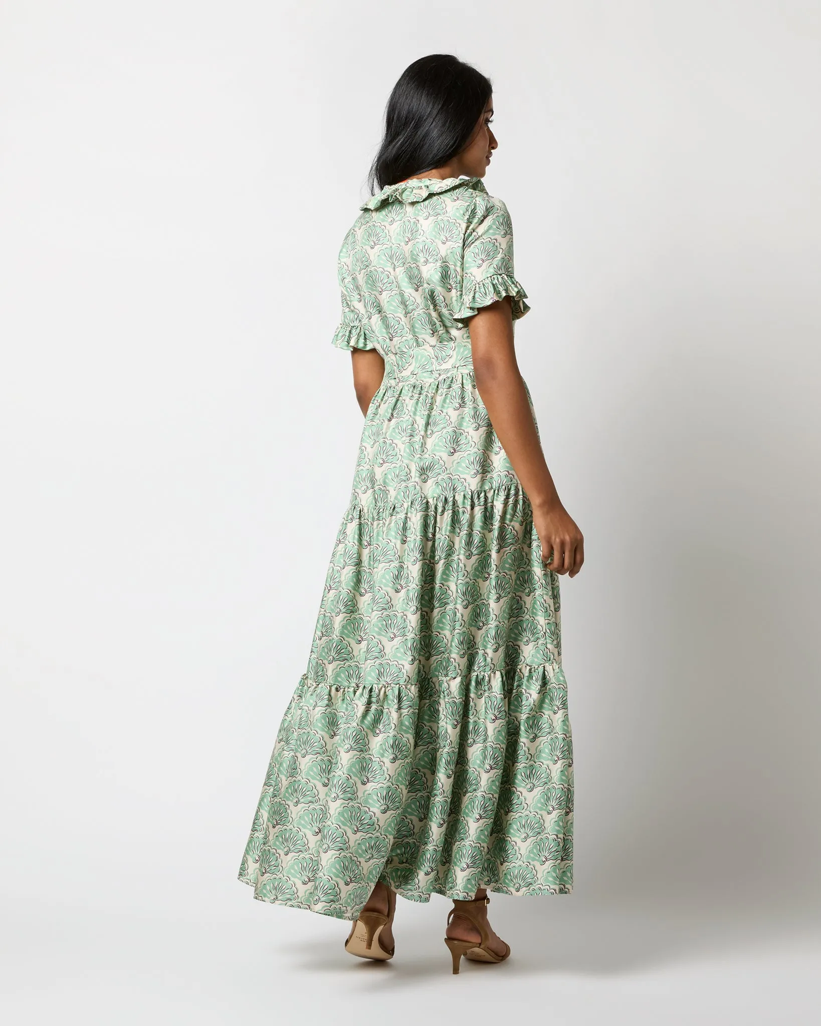 Long & Sassy Dress in Mint Fans Silk Twill