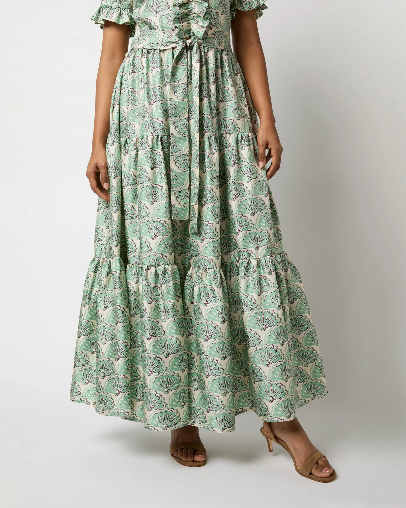 Long & Sassy Dress in Mint Fans Silk Twill