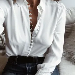 Long Sleeve Button Collared Silky Blouses