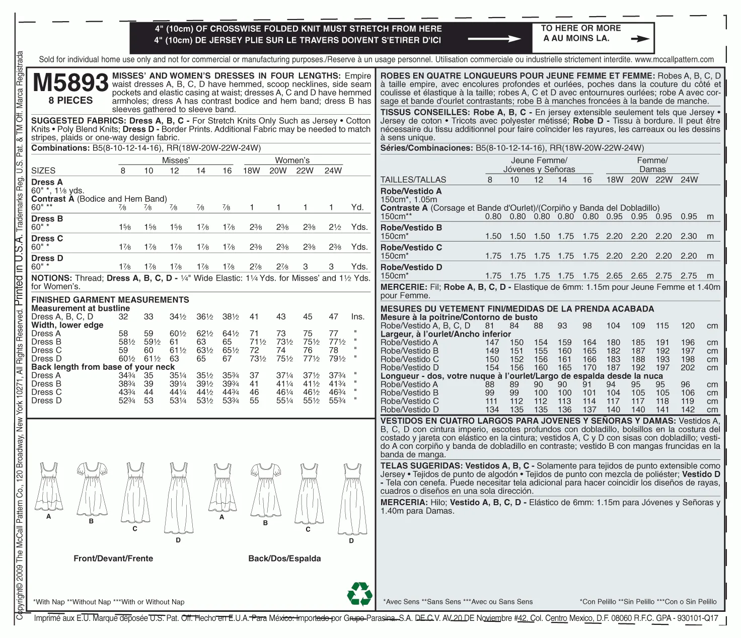 McCall's Pattern M5893 Misses'/Women's Dresses In 4 Lengths