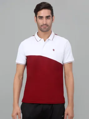 Men's Maroon Color block Polo neck Half Sleeve T-Shirt with contrast cut and sew