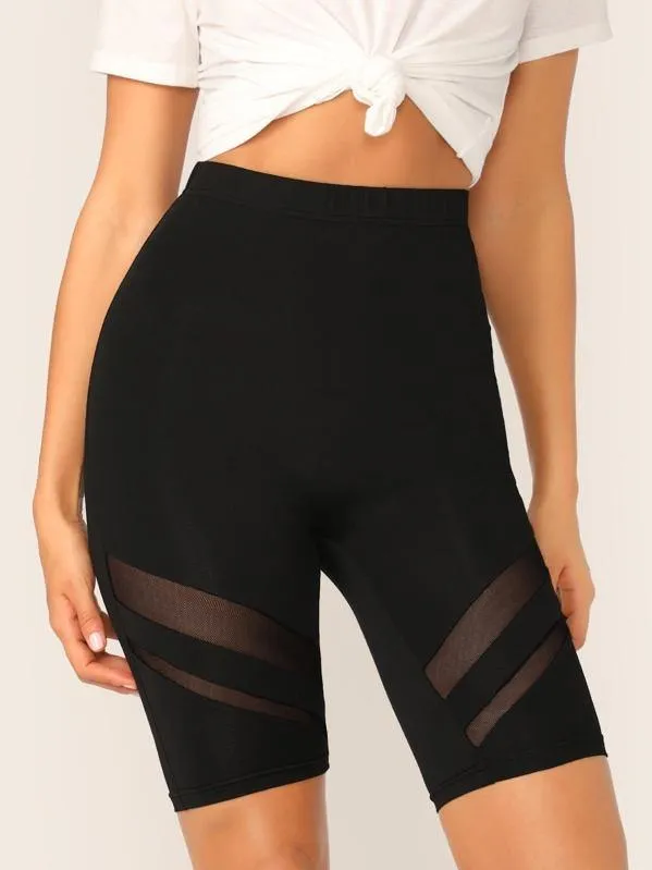 Mesh Insert Solid Cycling Shorts