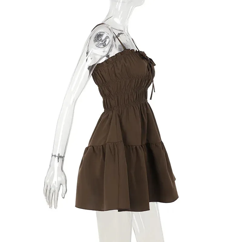 Minimalist A-Line Mini Dress with Ruched Waist and Cami Style