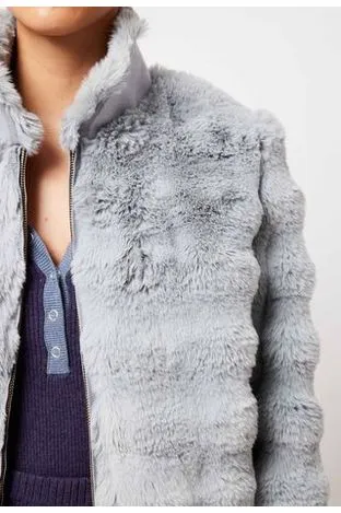 ONCE WAS STELLA FAUX FUR BOMBER JACKET - ICE BLUE