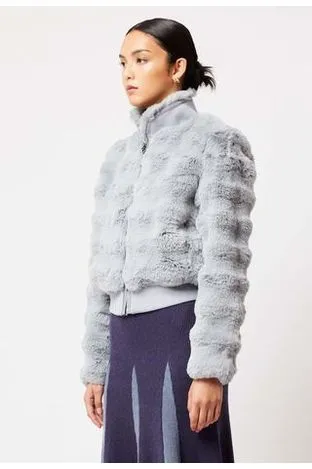 ONCE WAS STELLA FAUX FUR BOMBER JACKET - ICE BLUE