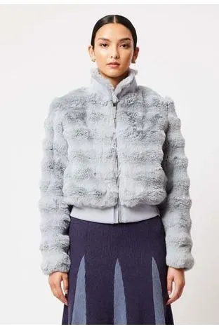 ONCE WAS STELLA FAUX FUR BOMBER JACKET - ICE BLUE