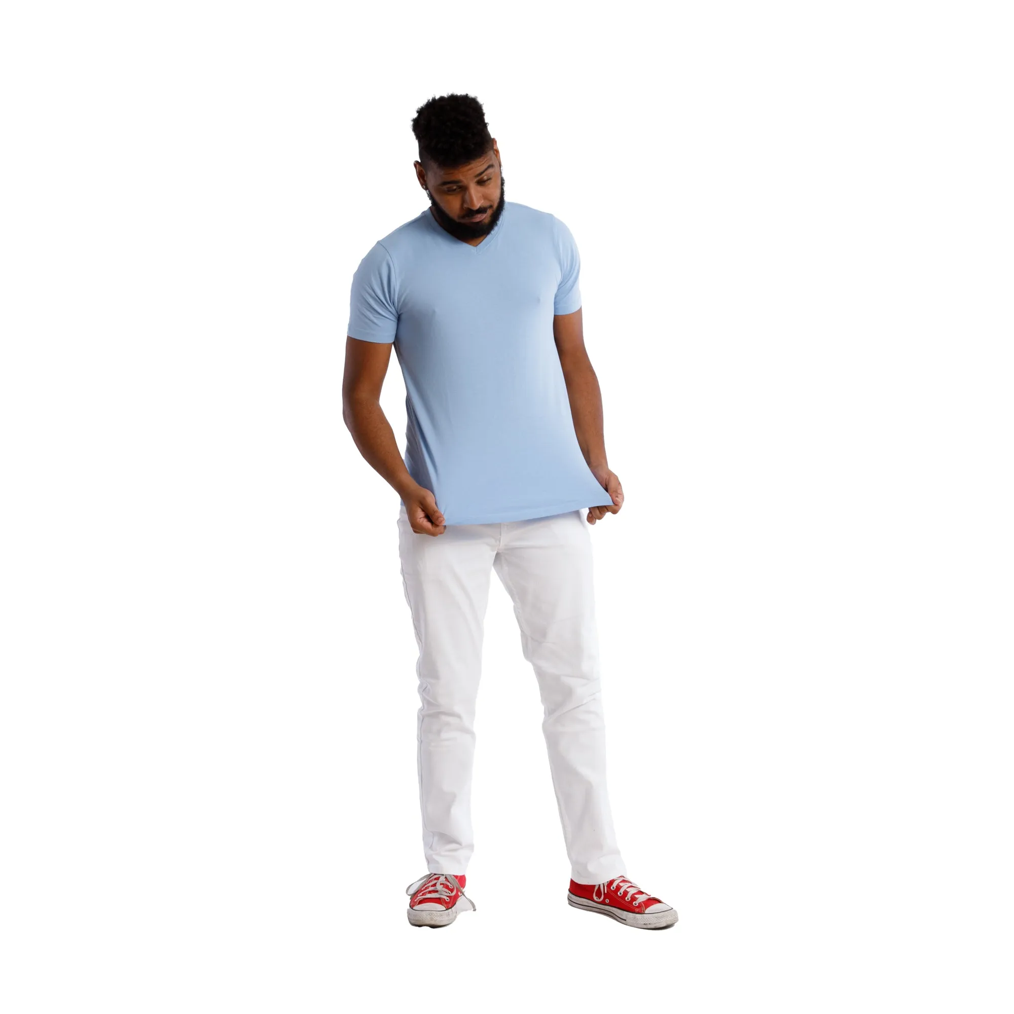 Organic V-Neck T-Shirt / Light Blue