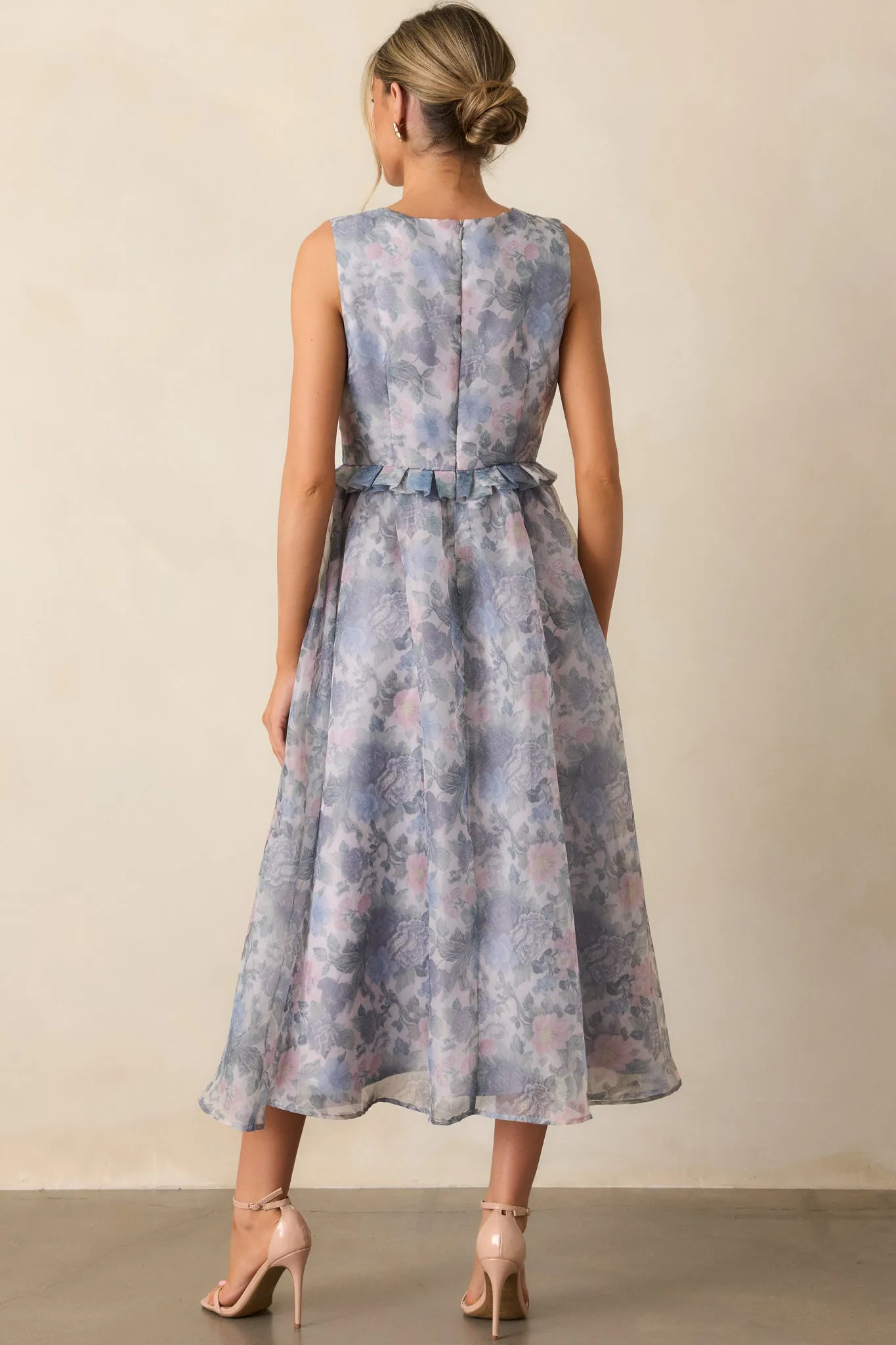 Painted Skies Ash Blue Floral Midi Dress