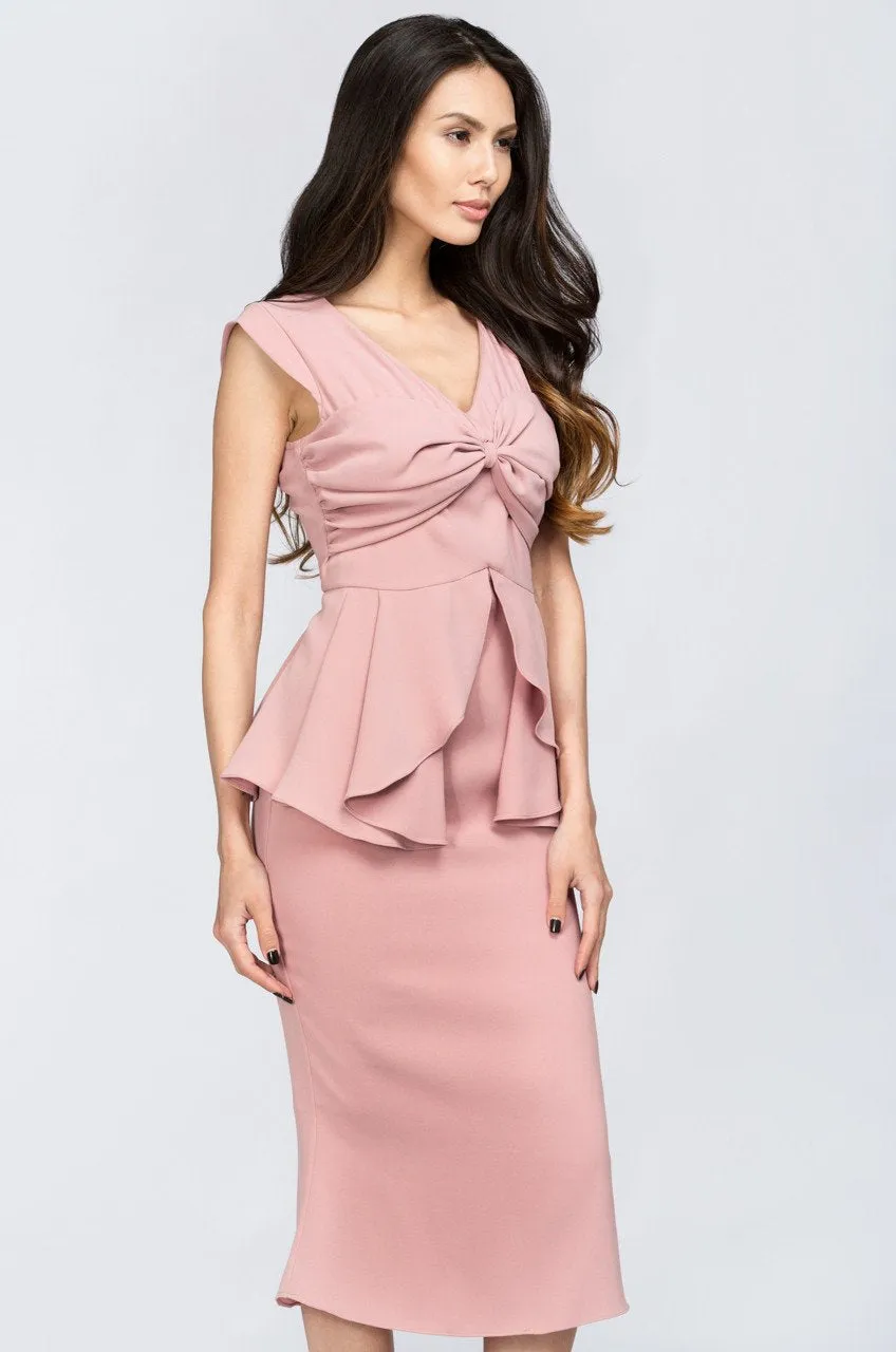 Pink Blush Bandeau Detail Peplum Midi Dress