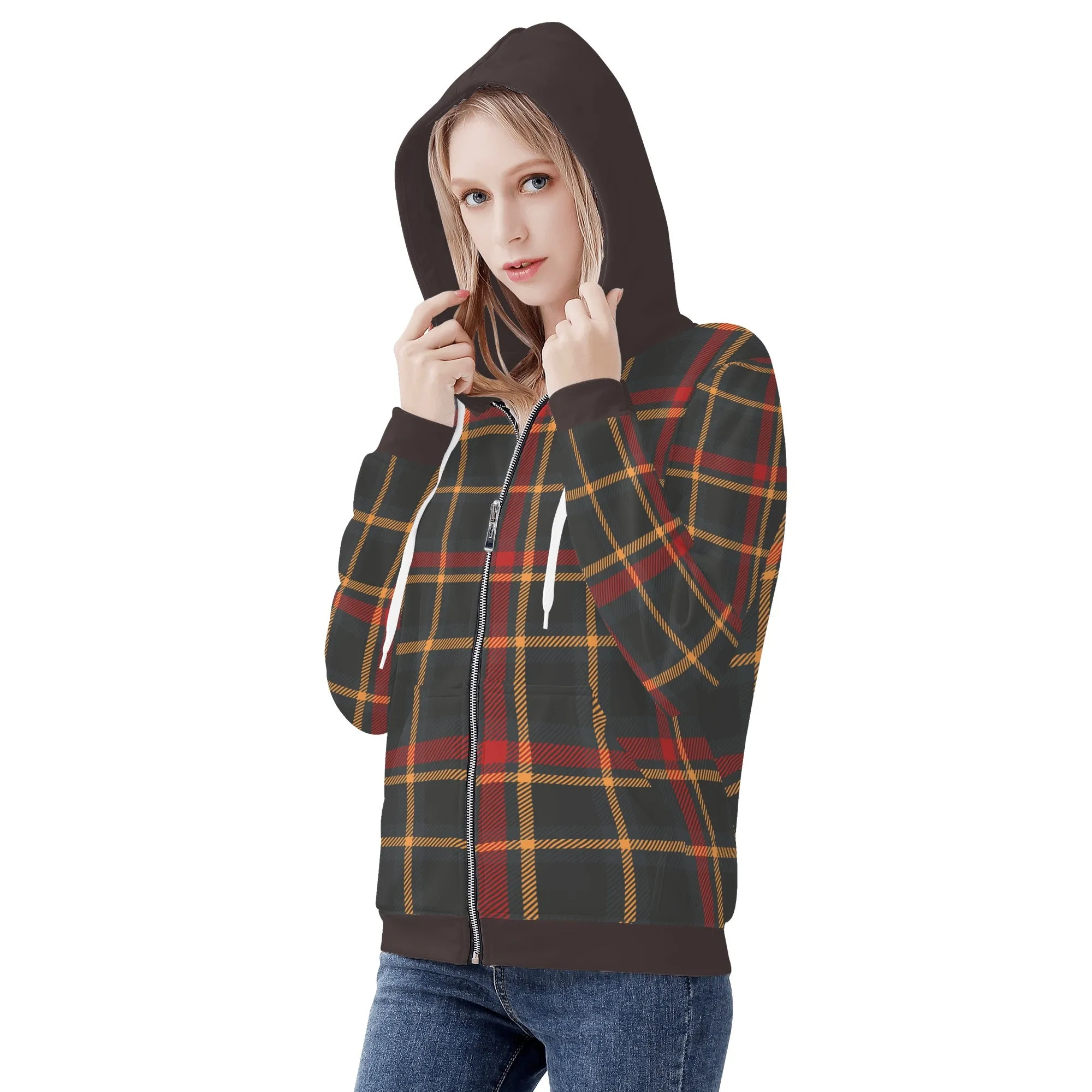 Plaid Coozy Womens  Zip Up Hoodie