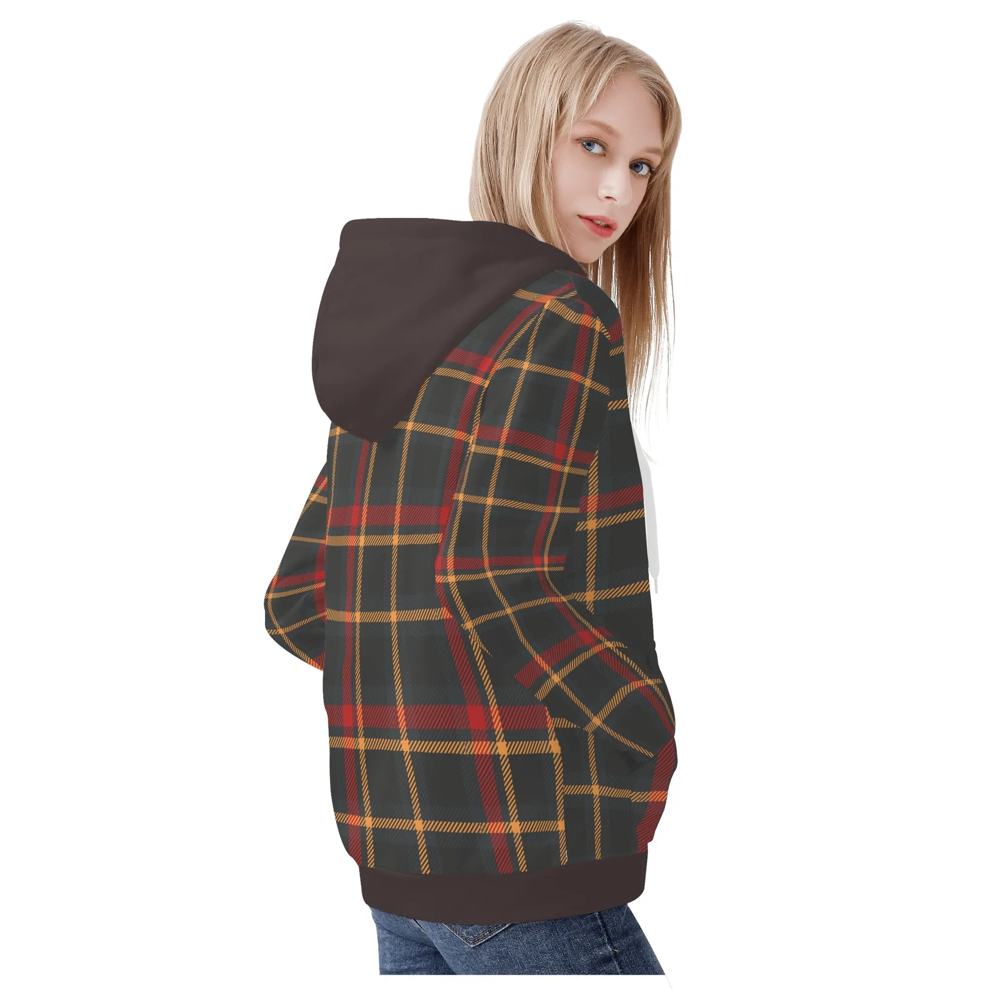 Plaid Coozy Womens  Zip Up Hoodie