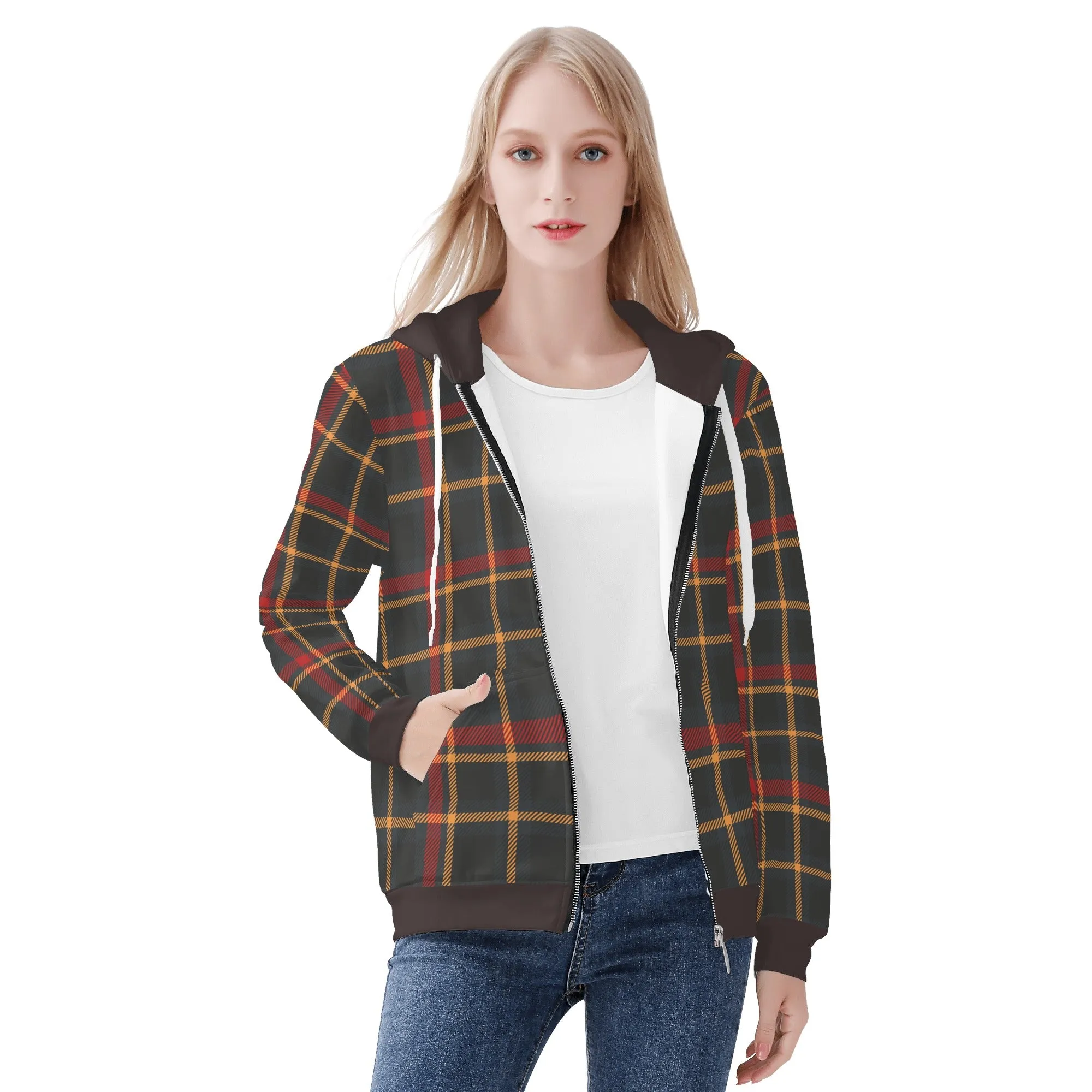 Plaid Coozy Womens  Zip Up Hoodie