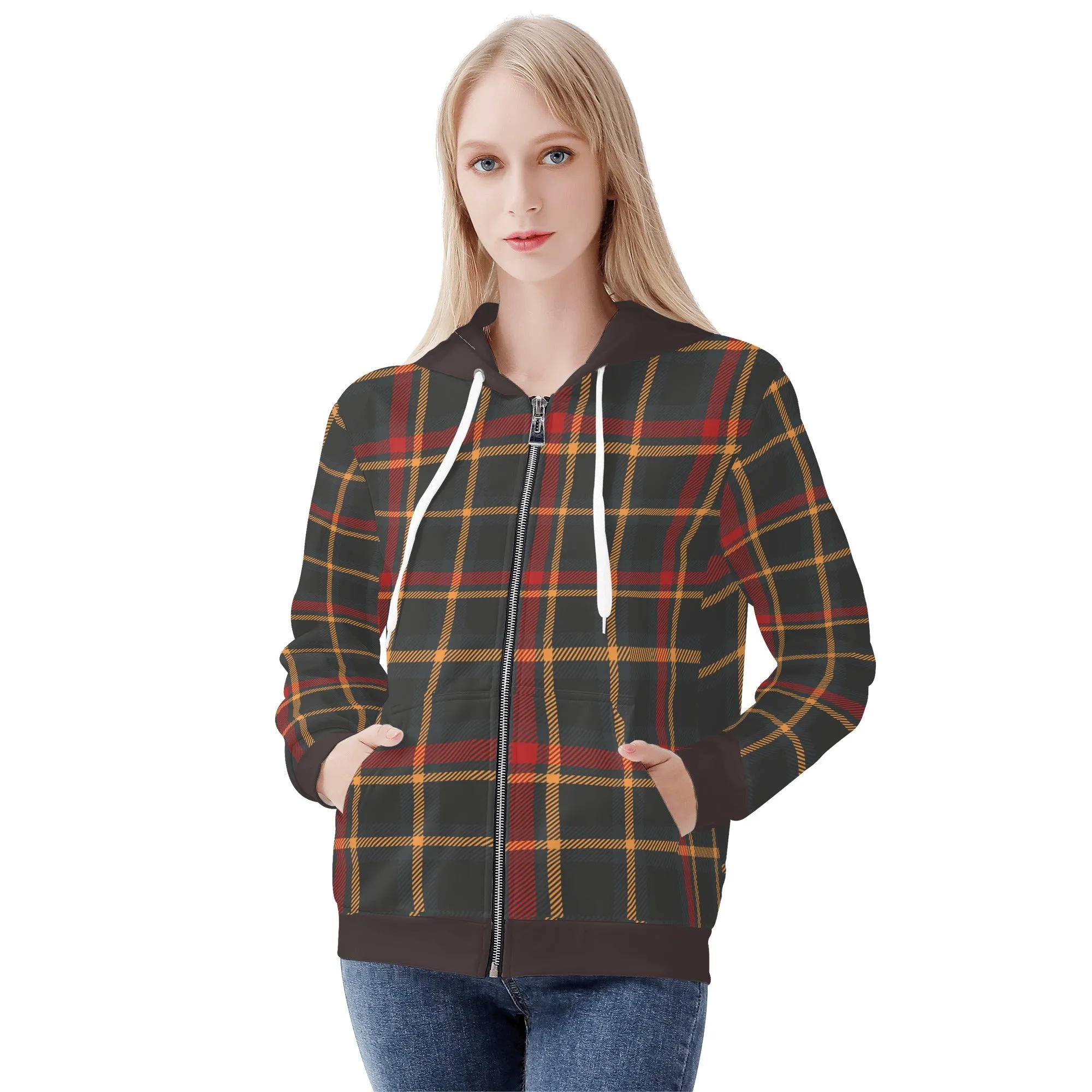 Plaid Coozy Womens  Zip Up Hoodie