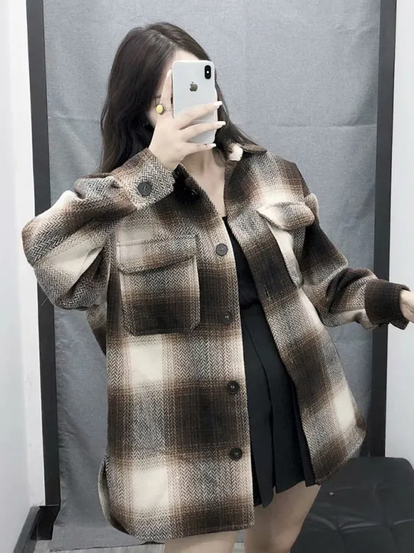 Plaid Woolen Oversized Shirt Jacket