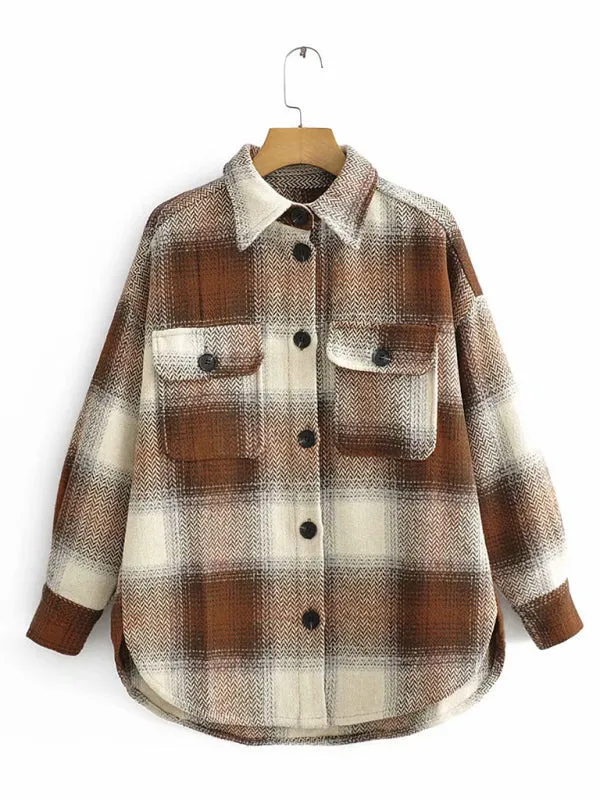 Plaid Woolen Oversized Shirt Jacket