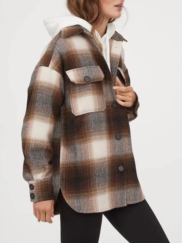 Plaid Woolen Oversized Shirt Jacket