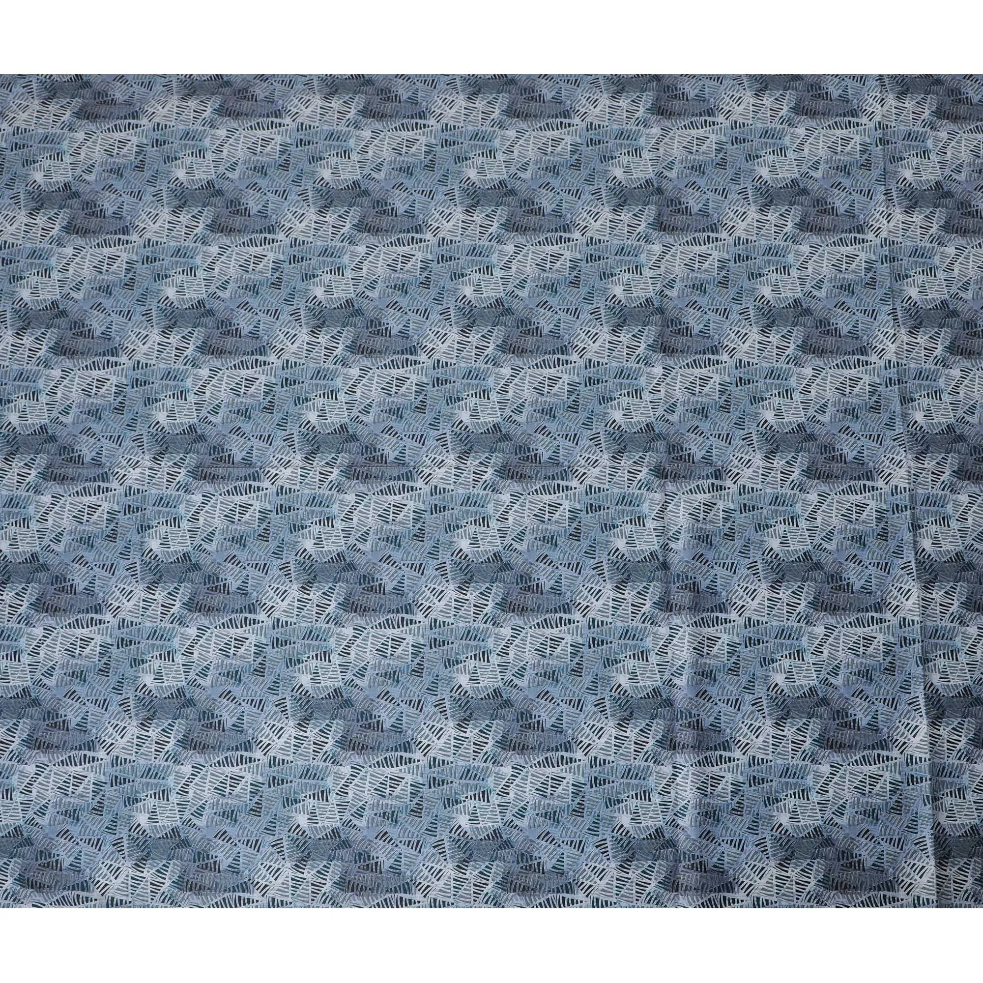 Premium Blue Cotton Shirting Fabric with White Geometric Satin Finish, 150 cm Wide-D19184