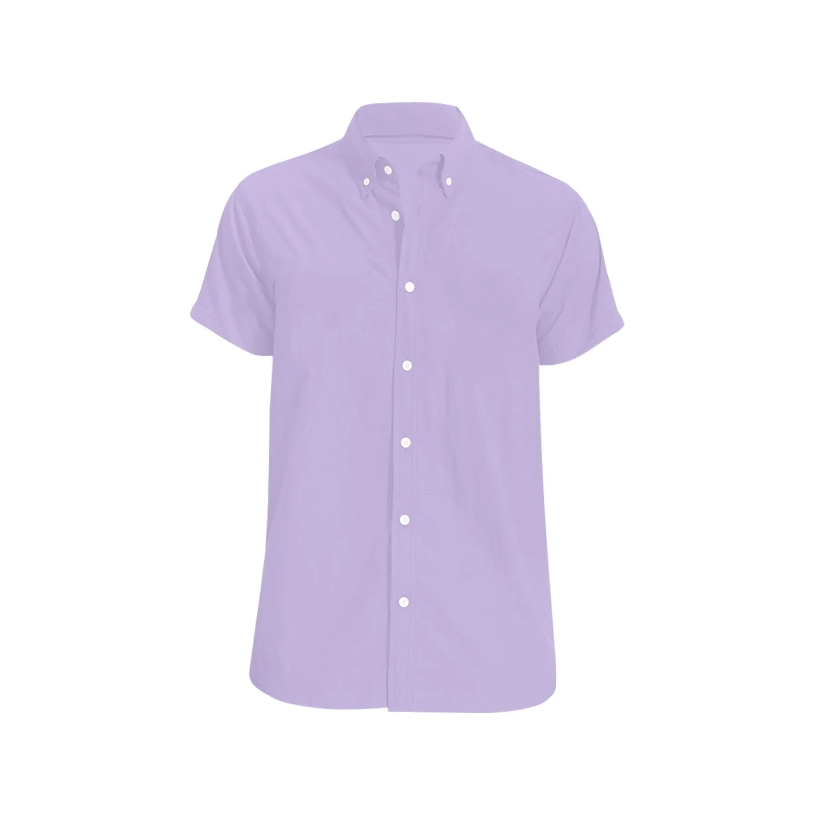 Purple Short Sleeve Men Button Down Shirt, Lilac Lavender Solid Color Print Casual Buttoned Summer Dress Collared Plus Size