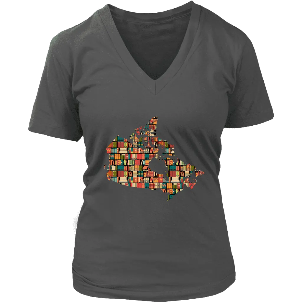 "Canada Bookish Map" V-neck Tshirt