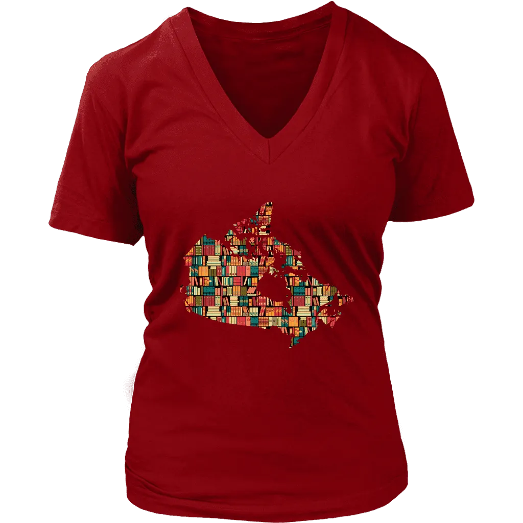 "Canada Bookish Map" V-neck Tshirt