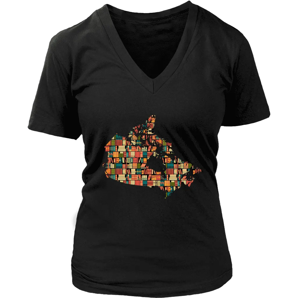 "Canada Bookish Map" V-neck Tshirt