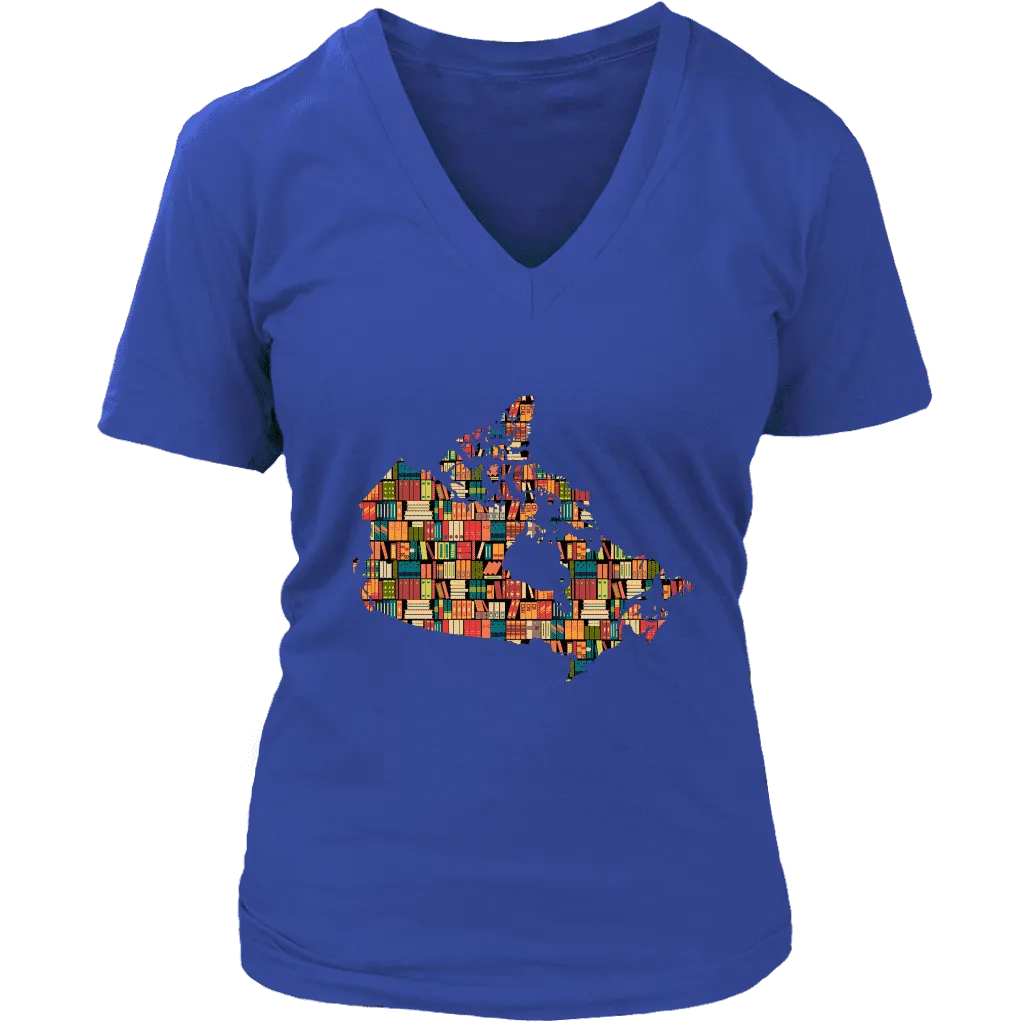 "Canada Bookish Map" V-neck Tshirt