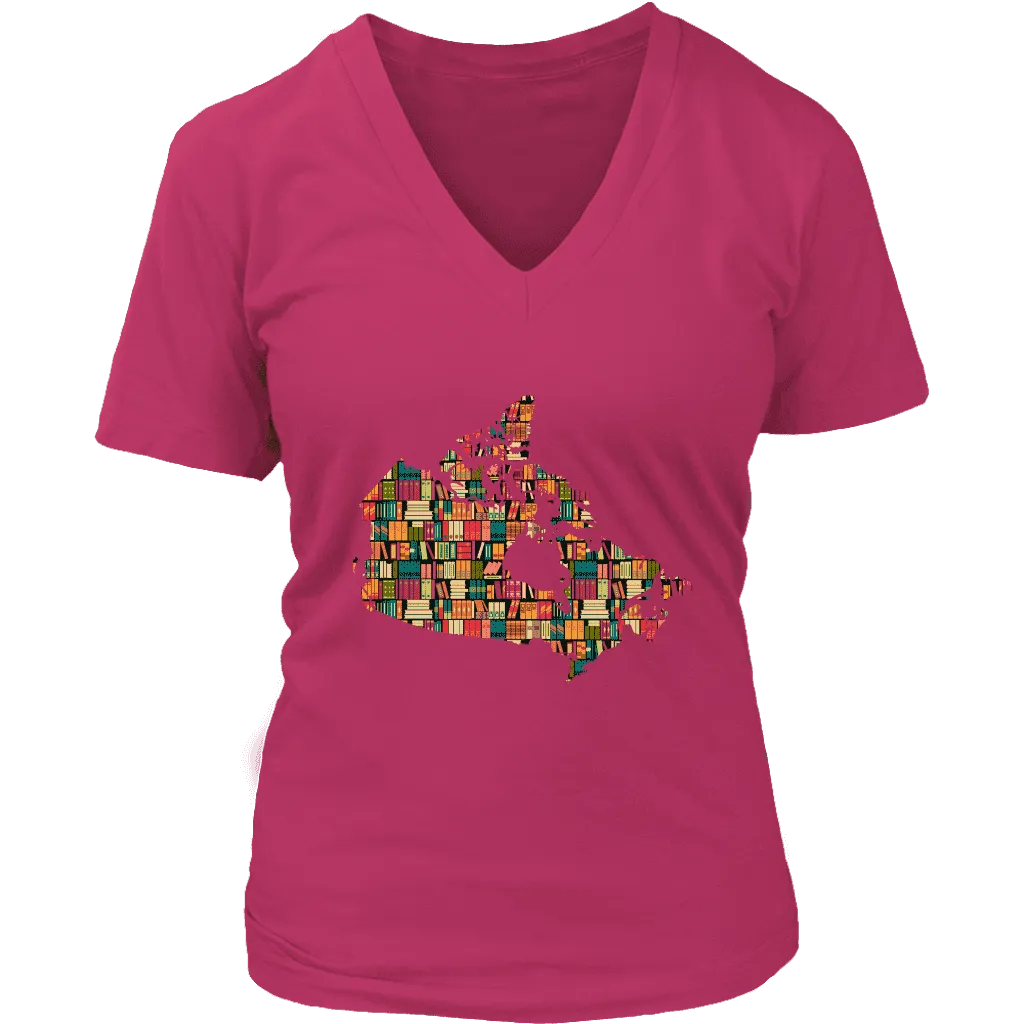 "Canada Bookish Map" V-neck Tshirt