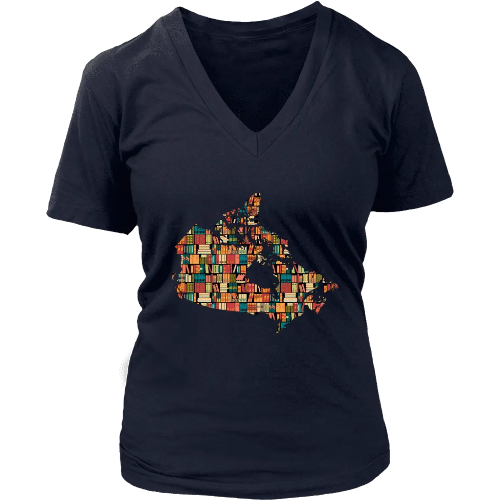 "Canada Bookish Map" V-neck Tshirt