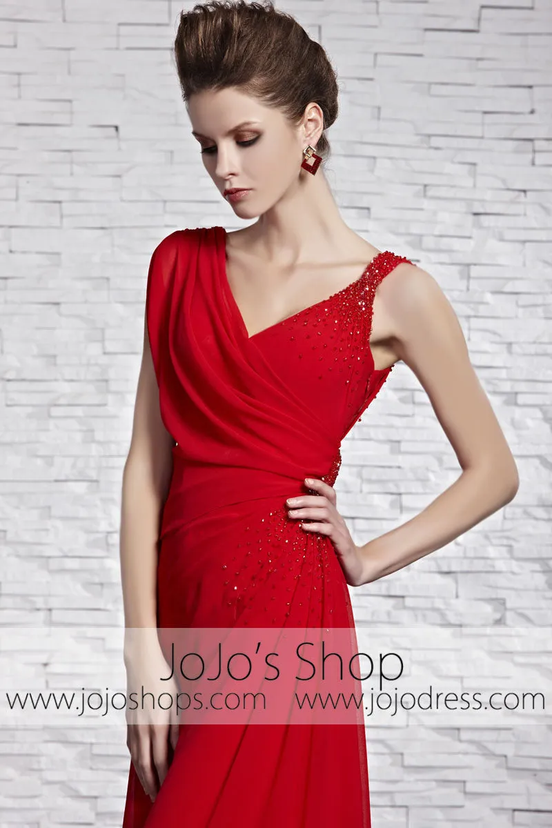 Red Grecian V Neck Low Back Formal Prom Pageant Dress CX881519