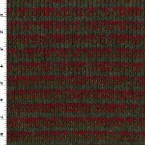 Red/Gray/Moss Wool Blend Textured Sweater Knit Fabric