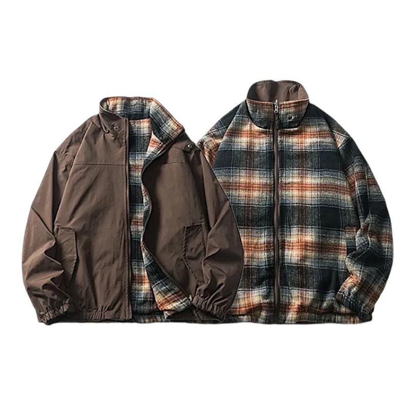 Reversible flannel to water resistant bomber jacket